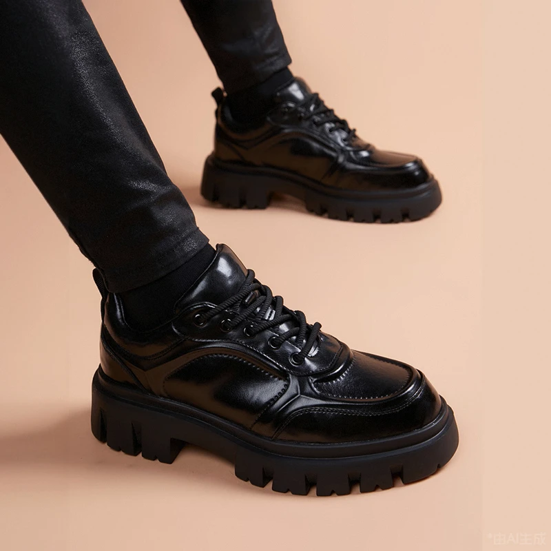 德比鞋男款2025新款休闲皮鞋男款商务正装软皮软底厚底增高皮鞋男
