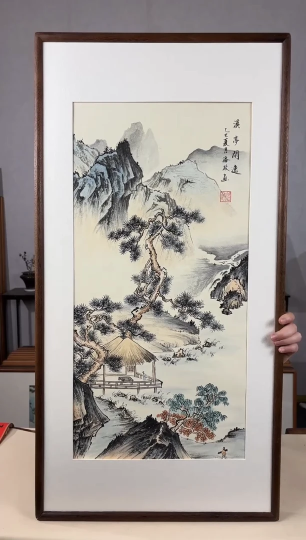 国画手绘*溪亭闲逸*47*92cm带框发货