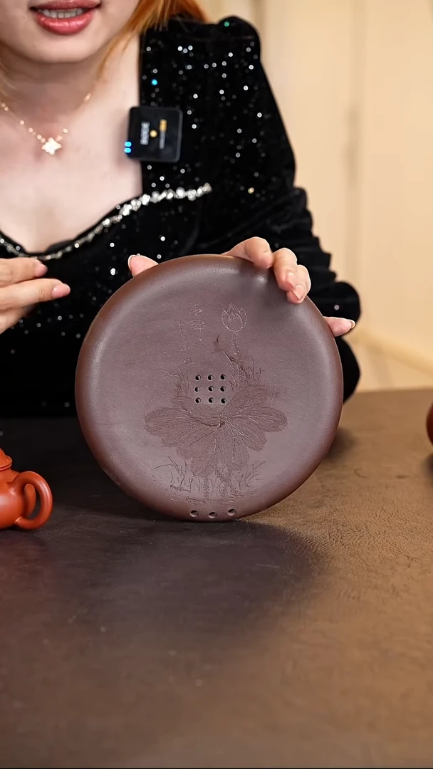 荷塘清趣紫砂刻绘茶盘