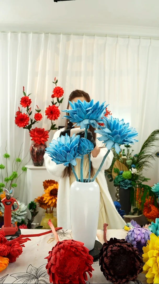 永生洋蓟霸王花4个头叶片微瑕【天蓝】A34