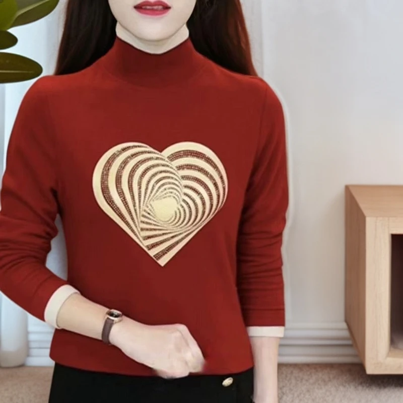 B874#时尚半高领爱心打底衫（XL~6XL，90~160斤）