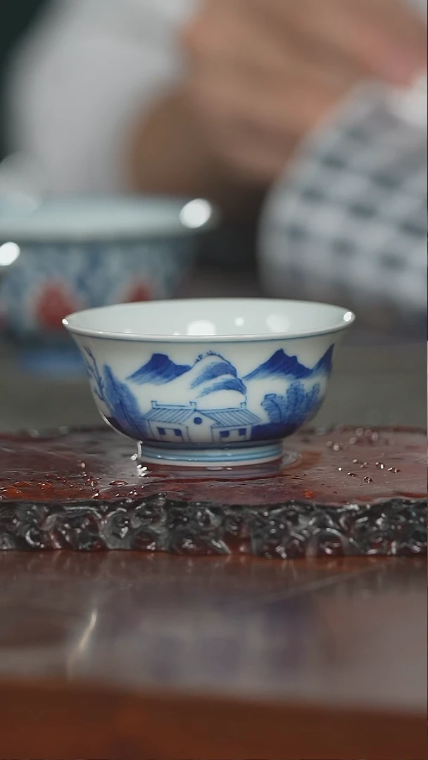 青花山水小杯043