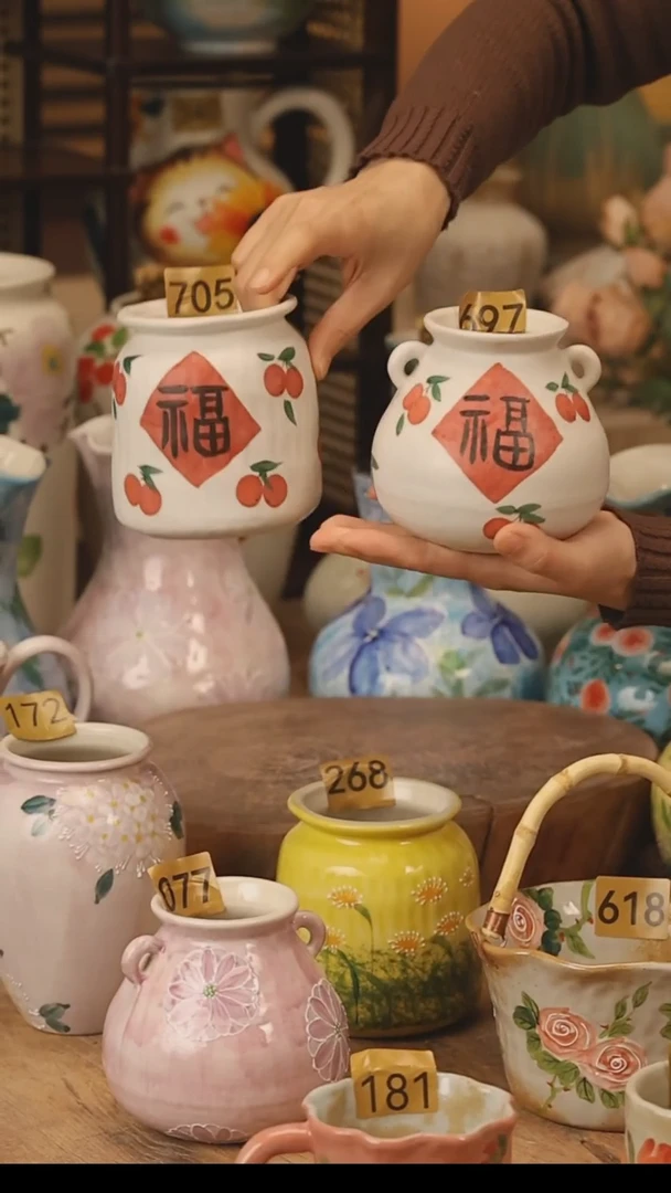 陶瓷陶瓷景德镇设计师手作花器摆件侘寂风@M697和705@2个