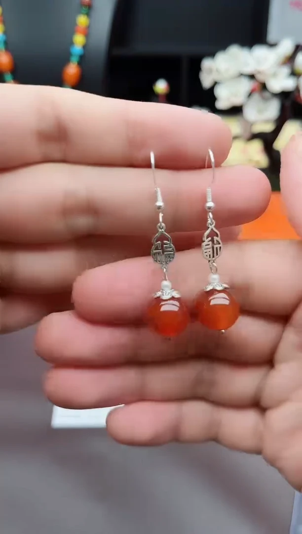 玛瑙/玉髓耳饰银S925镶嵌230000