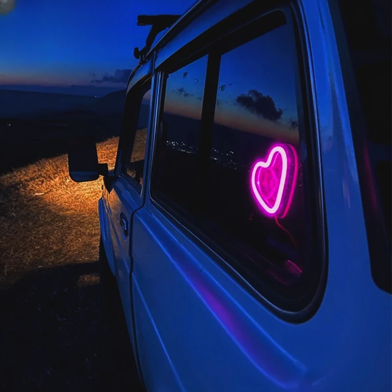 汽车车窗LED灯爱心氛围灯心形气氛灯个性内饰装饰灯usb灯电池