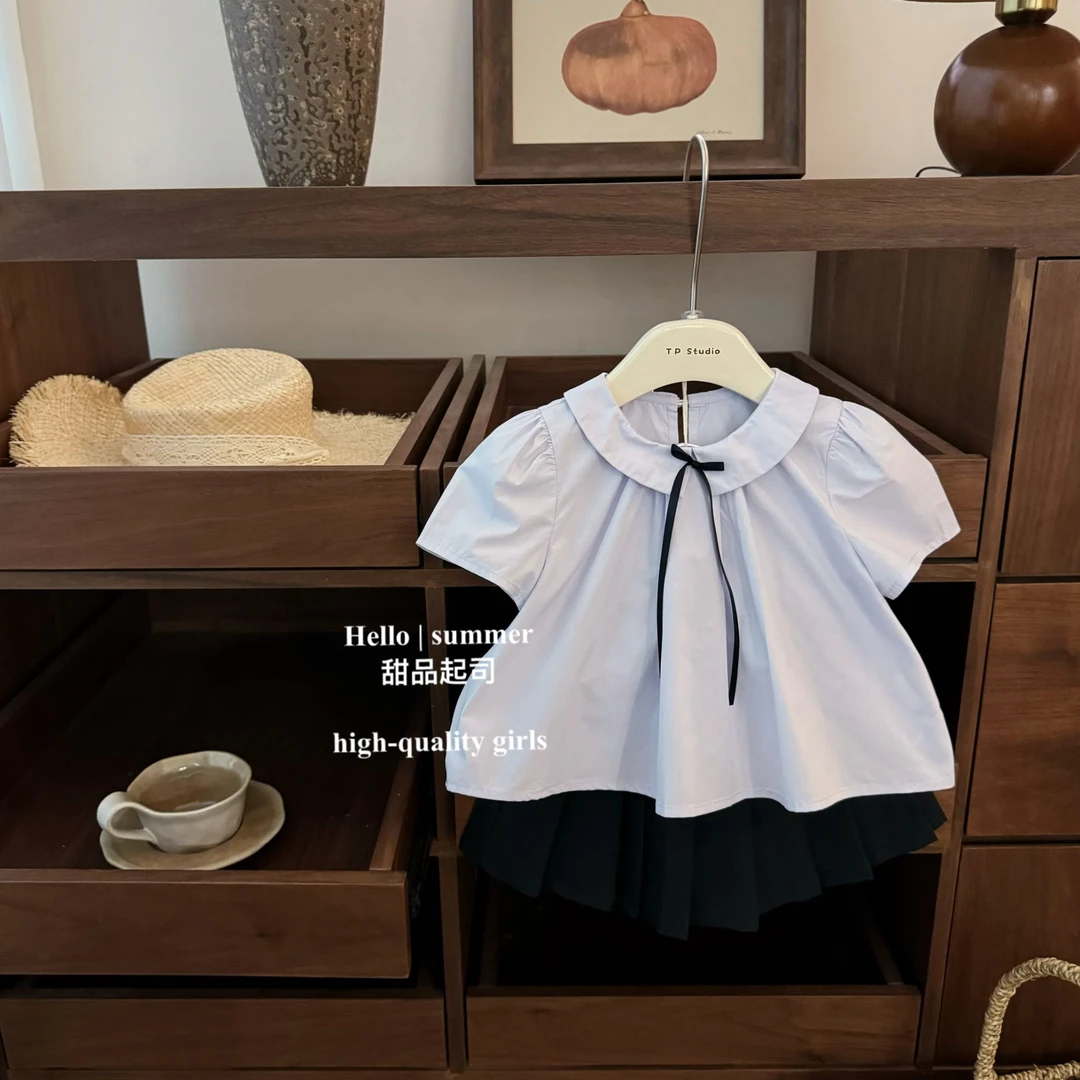 【甜品起司】泰兰德！女童学院风百褶裙套装夏季短袖衬衫洋气两件套
