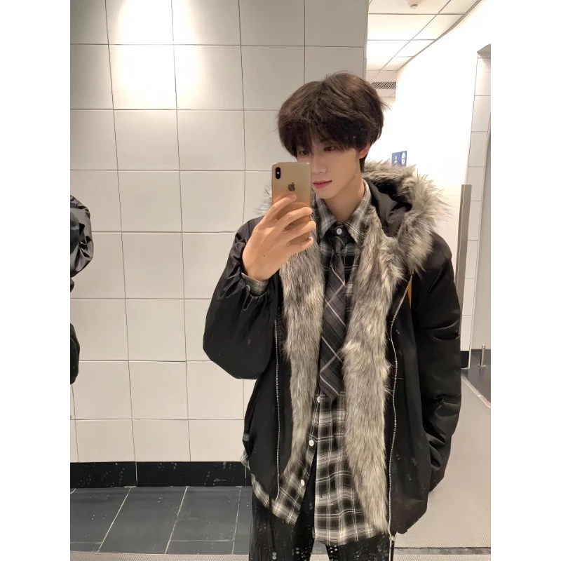 黑色cleanfit座山雕毛领棉服男款秋冬季美式重磅加厚保暖痞帅外套