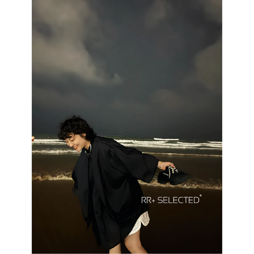 18589高级设计感假两件细闪衬衫女薄款宽松慵懒长袖上