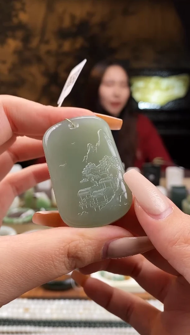 颈饰未镶嵌和田玉冰湖水 山水牌 351