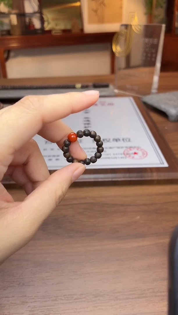 沉香沉香碎屑白棋戒指