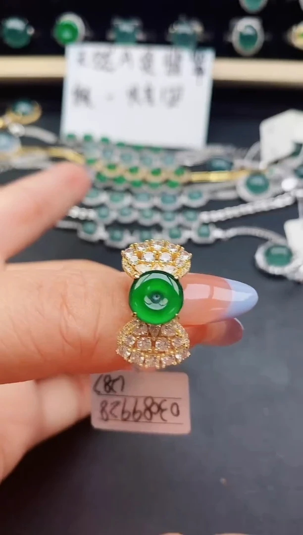 翡翠戒指银S925镶嵌31233