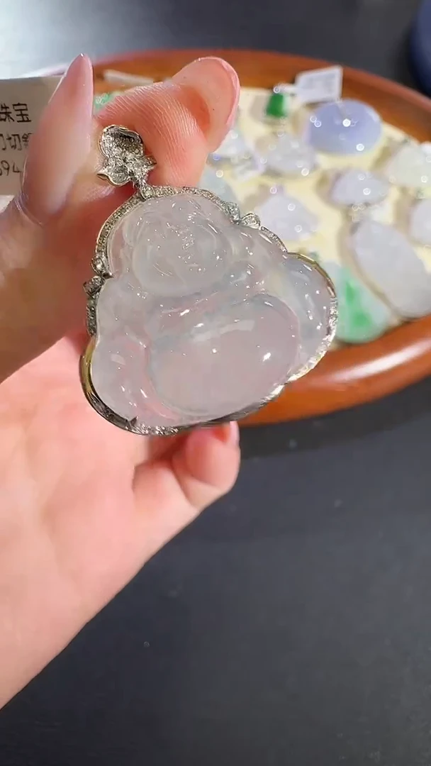 翡翠18K金镶嵌吊坠(不含链)【源头工厂】钻石镶嵌