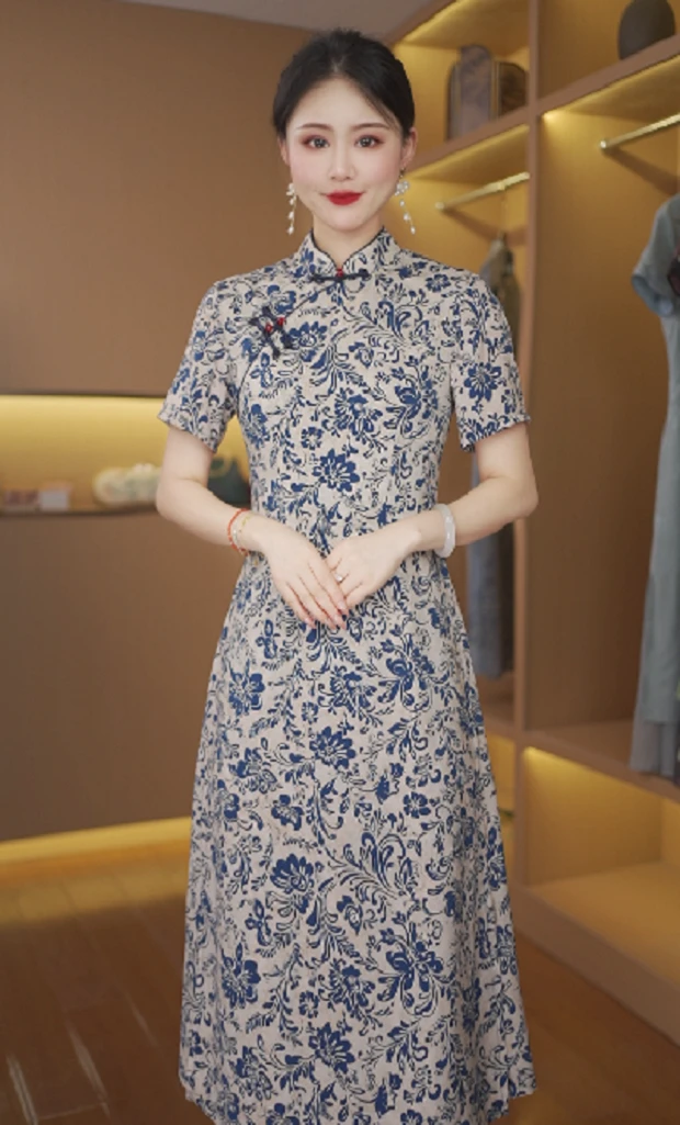 和煦 国风日常气质优雅显瘦长款奥黛改良旗袍