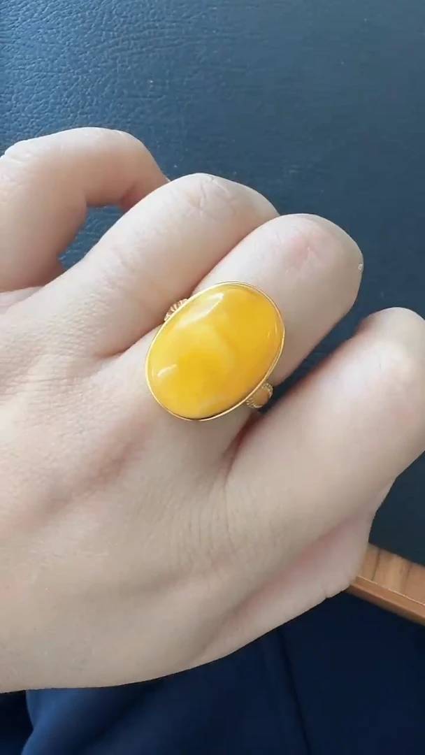 裸石蜜蜡银S925镶嵌荣倩戒指