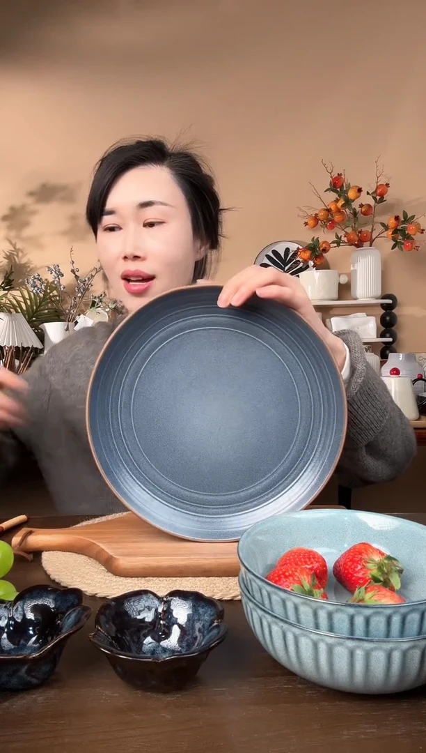 【闪购商品】瓷片10.5英寸窑变螺纹大盘微瑕