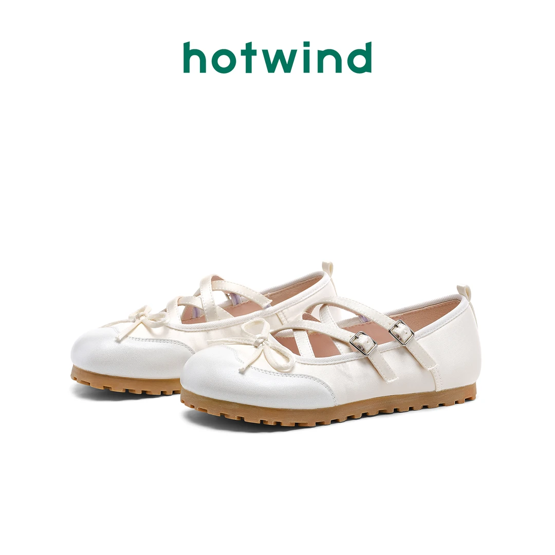 Hotwind/热风扣带蝴蝶结防滑百搭凉鞋2025时尚休闲芭蕾舞单鞋