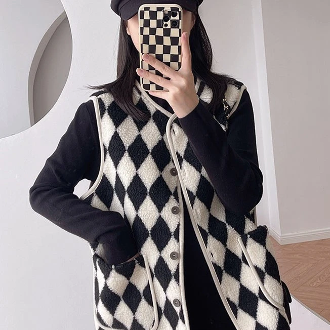 职业阿玛诗官哥家专柜2025春秋季新款棋盘格休闲无袖马甲外套女洋