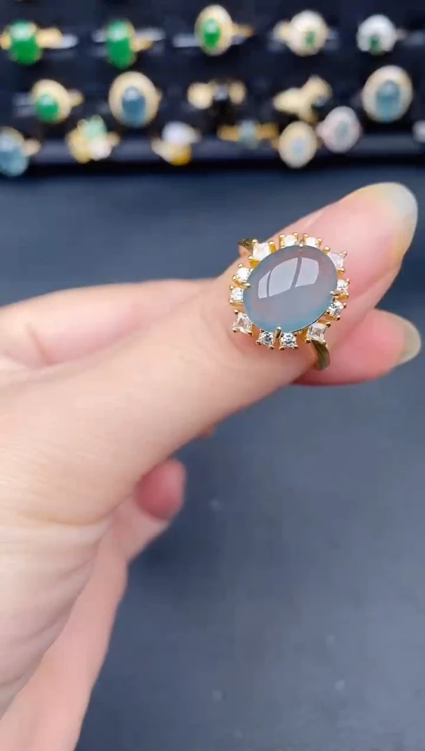 银S925镶嵌戒指翡翠天然a货翡翠34