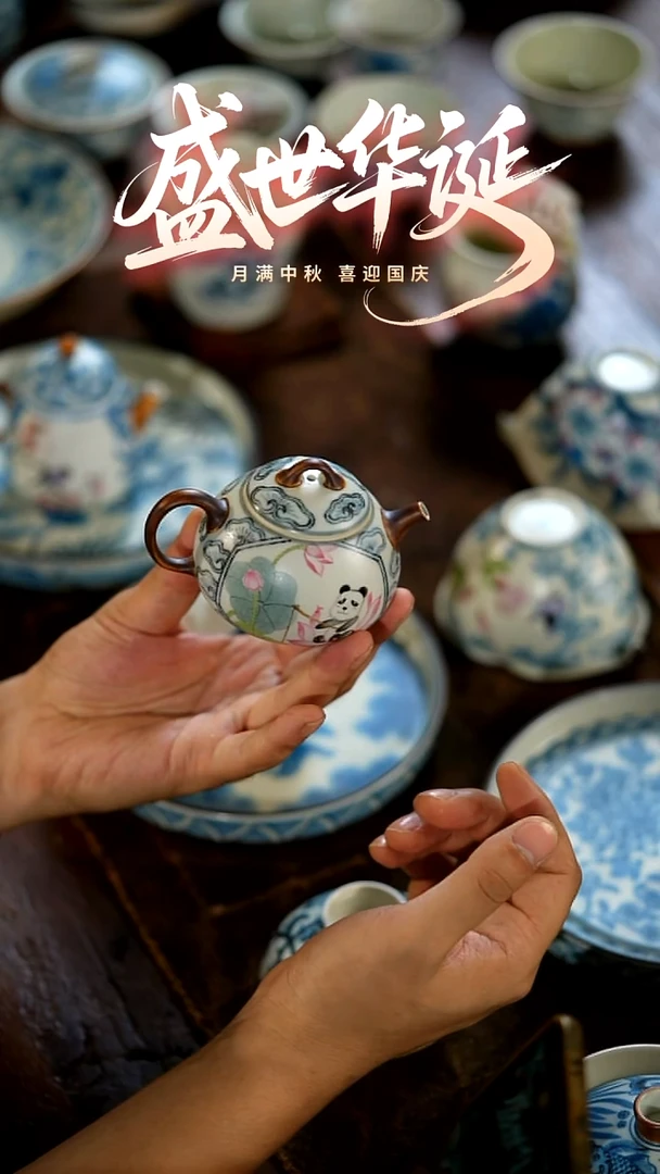 瓷片山居秋暝手工青花@@CJA15