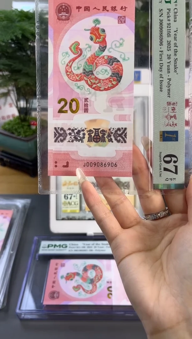 塑料蛇钞圆圆倒置首日 PMG67分尾698