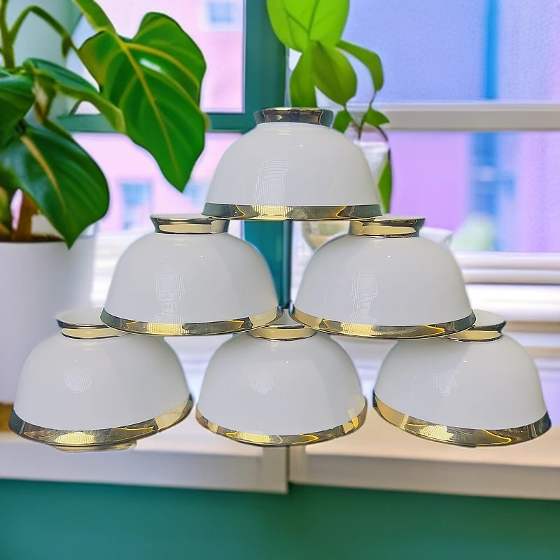 新疆包邮 金边白色碗碟高档喝茶 小碗 4.5寸10个白瓷家里好用