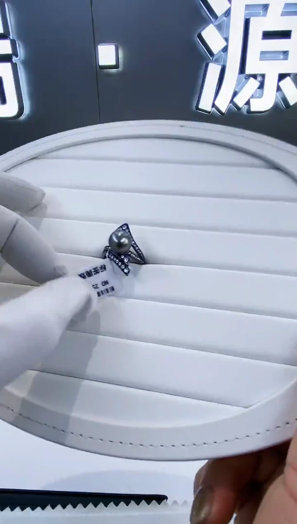 银S925镶嵌戒指海水珍珠Y海水大溪地戒指9-10