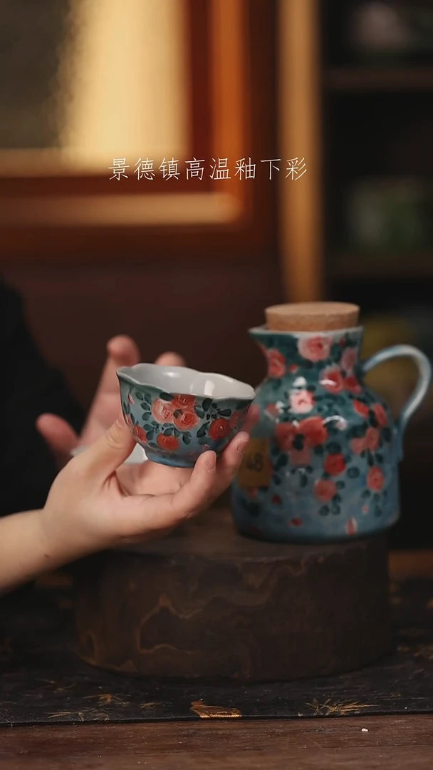 陶瓷景德镇高温釉下手绘陶瓷@L748@