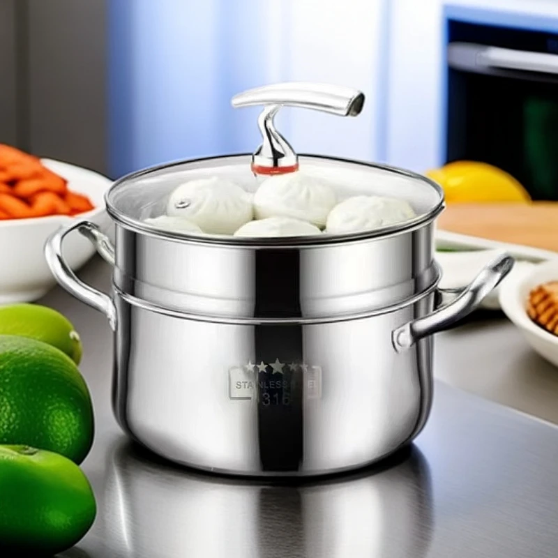 {24cm双层汤蒸锅}不锈钢一体成型汤蒸锅家用汤锅