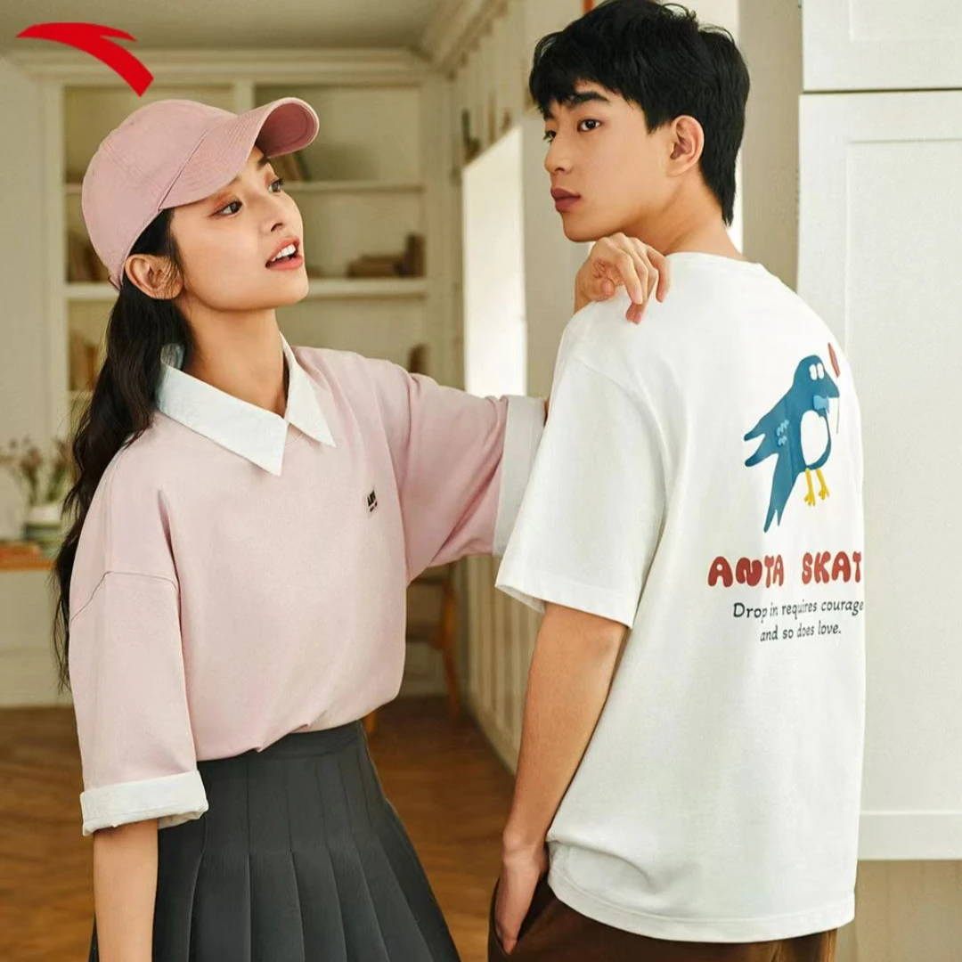 安踏情侣T恤2025夏季官方正品宽松圆领百搭透气上衣172528102-FS