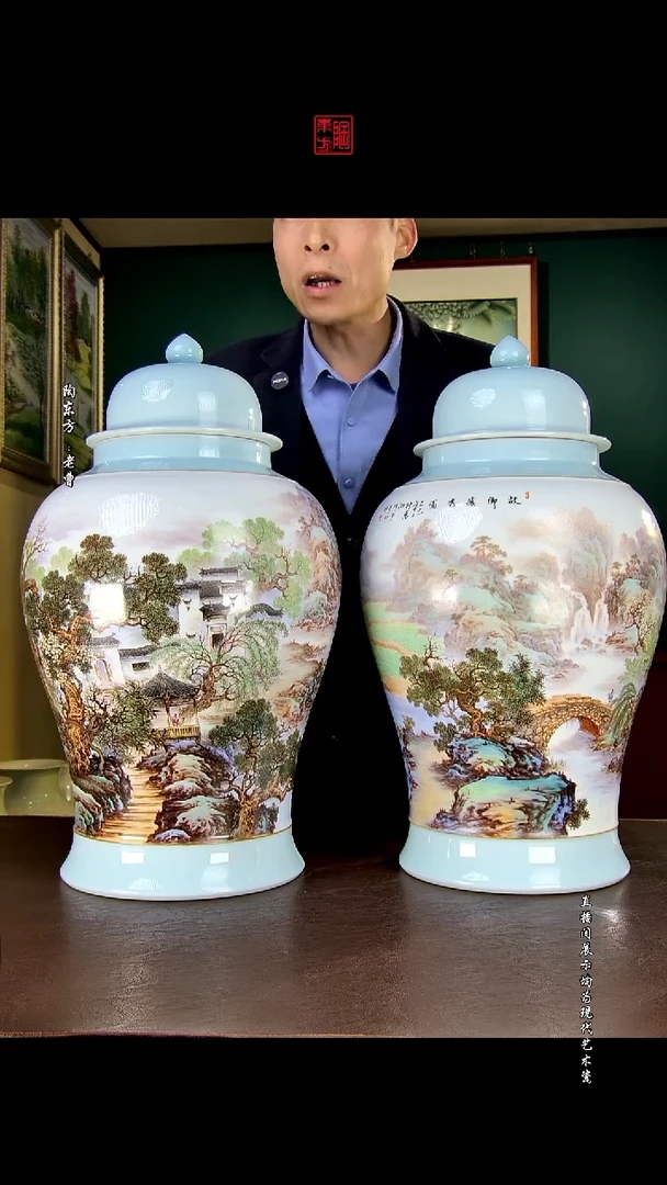 摆件景德镇陶东方陶瓷艺术作品插瓶瓷板画