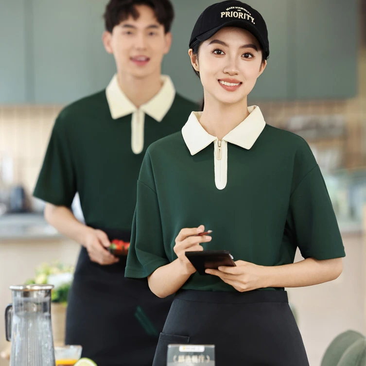 酒店餐饮服务员工作服T恤短袖定制火锅快餐奶茶店烧烤工装POLO衫