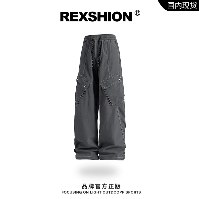 REXSHION秋季新款翻领斜口袋直筒工装裤男美式复古潮流休闲宽松裤