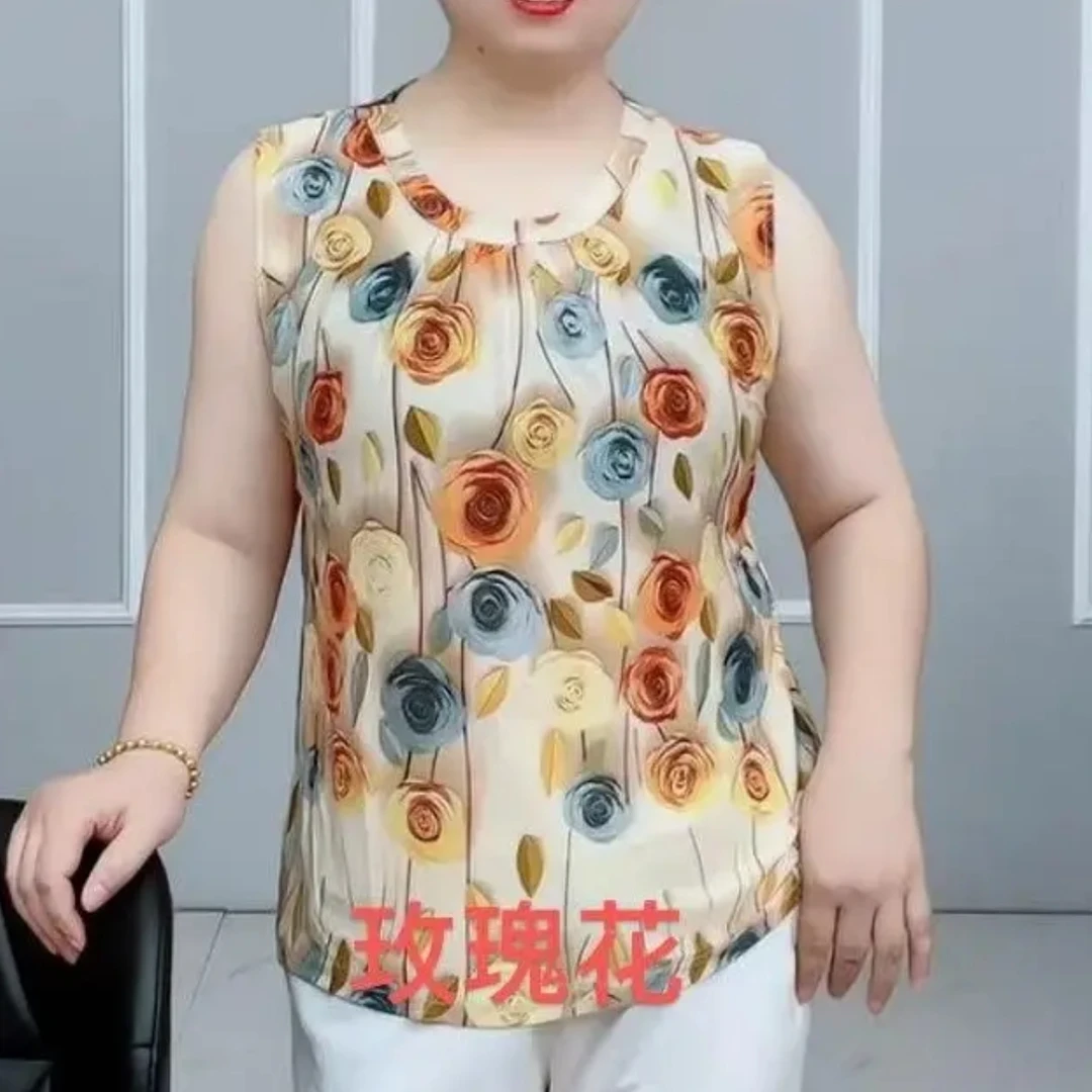 2025年新款夏季女士碎花遮肉显瘦时尚洋气宽松无袖圆领背心