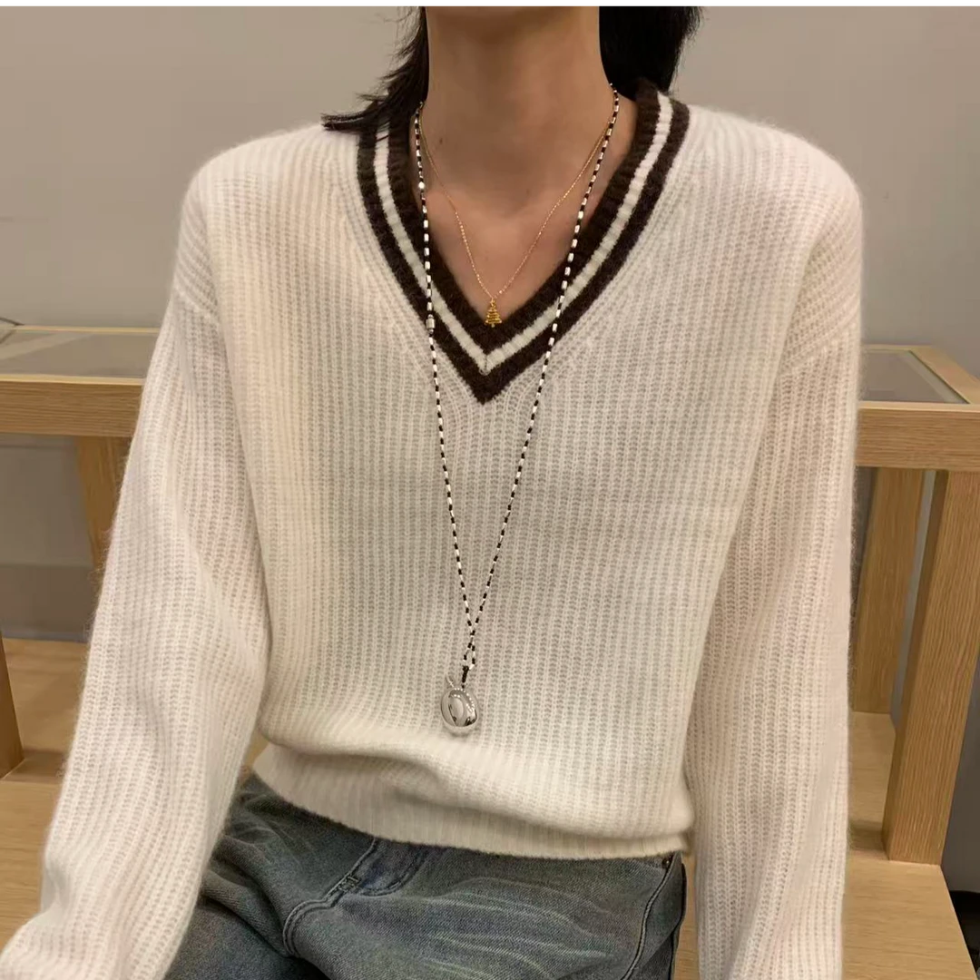 秋季V领慵懒风针织冬季毛针织衫针织衫毛衣高领网红