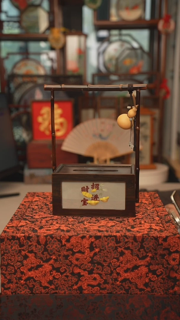 扇子纸巾盒 紫竹手柄 宽度18CM 高度30CM