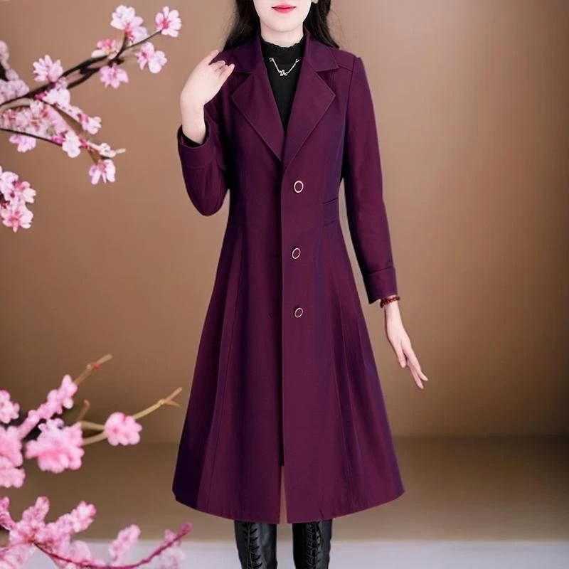 拉夏贝尔小香风衣外套女士2025春秋新款高级感超好看中长红色大衣