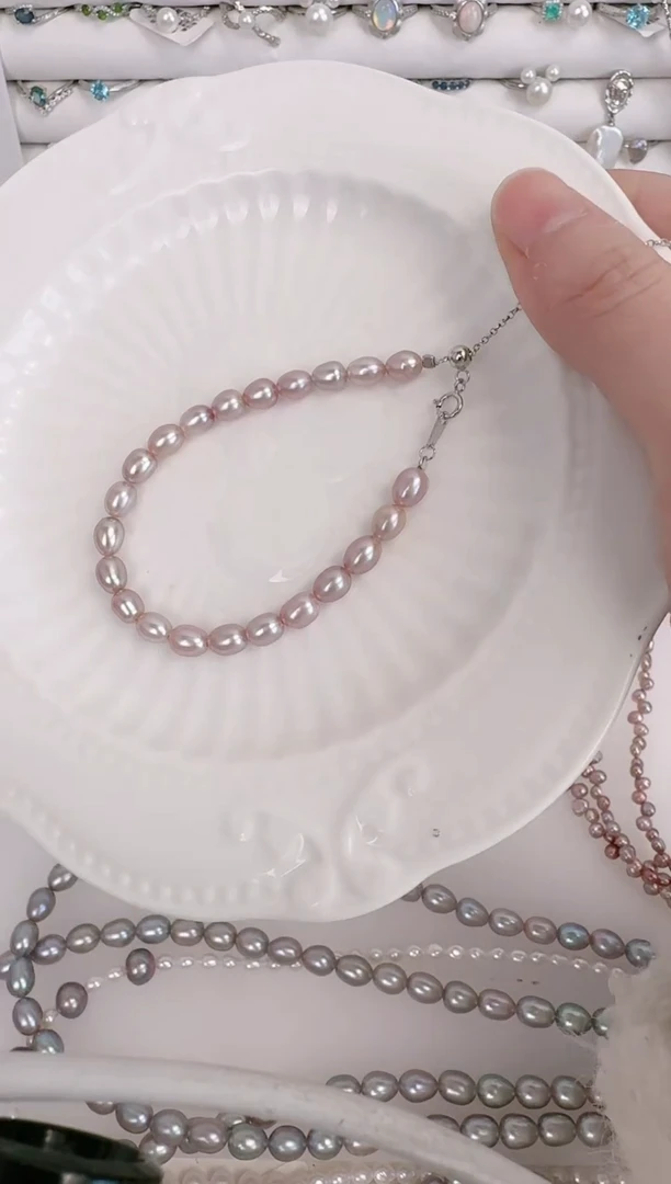 【闪购商品】淡水珍珠手绳银S925镶嵌5-6mm无核 粉紫手链