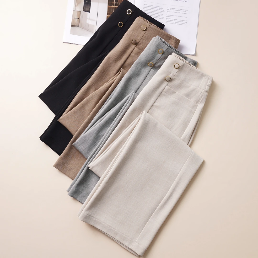 2025年夏季新款亚麻天丝高腰显瘦休闲裤宽松垂感直筒裤