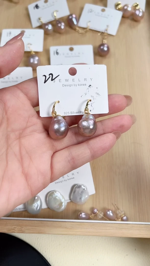 银S925镶嵌淡水珍珠耳饰巴洛克