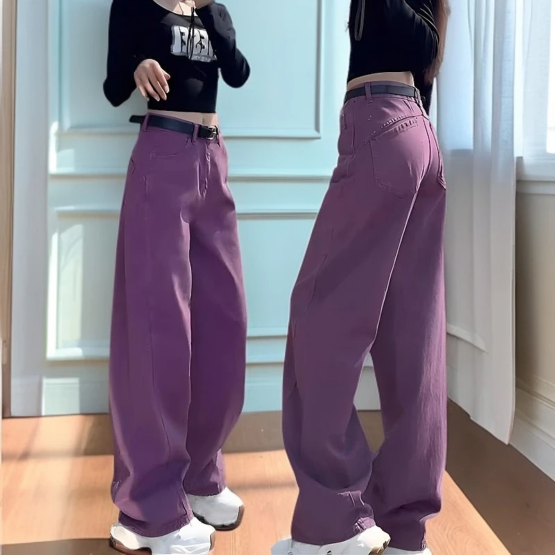 2025春季新款大码女装宽松阔腿牛仔裤梨形身材显瘦设计感拖地裤