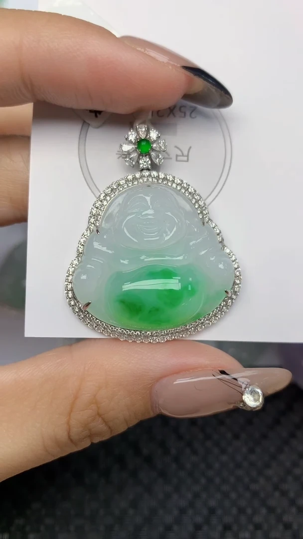 颈饰18K金镶嵌翡翠天然缅甸翡翠a货百元以上9元证书费自理