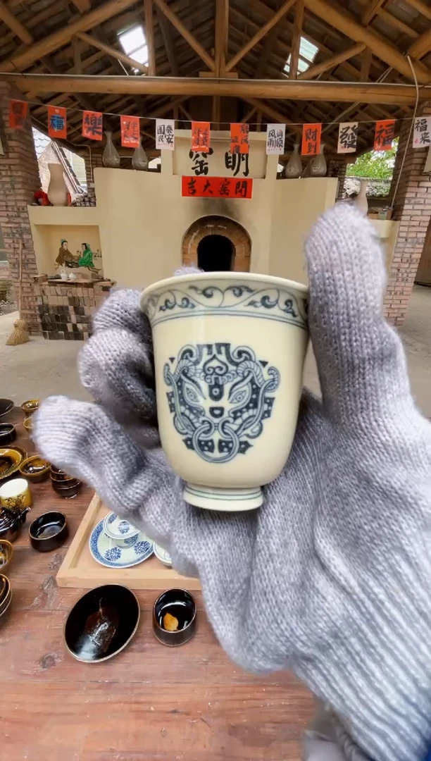 【柴烧青花主人杯】非遗大师手工高温瓷特价款