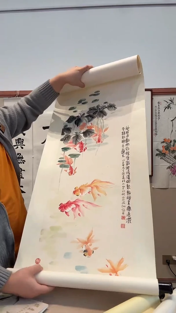 国画游***?j汪老师国画卷轴作品一件（杨老师题款）