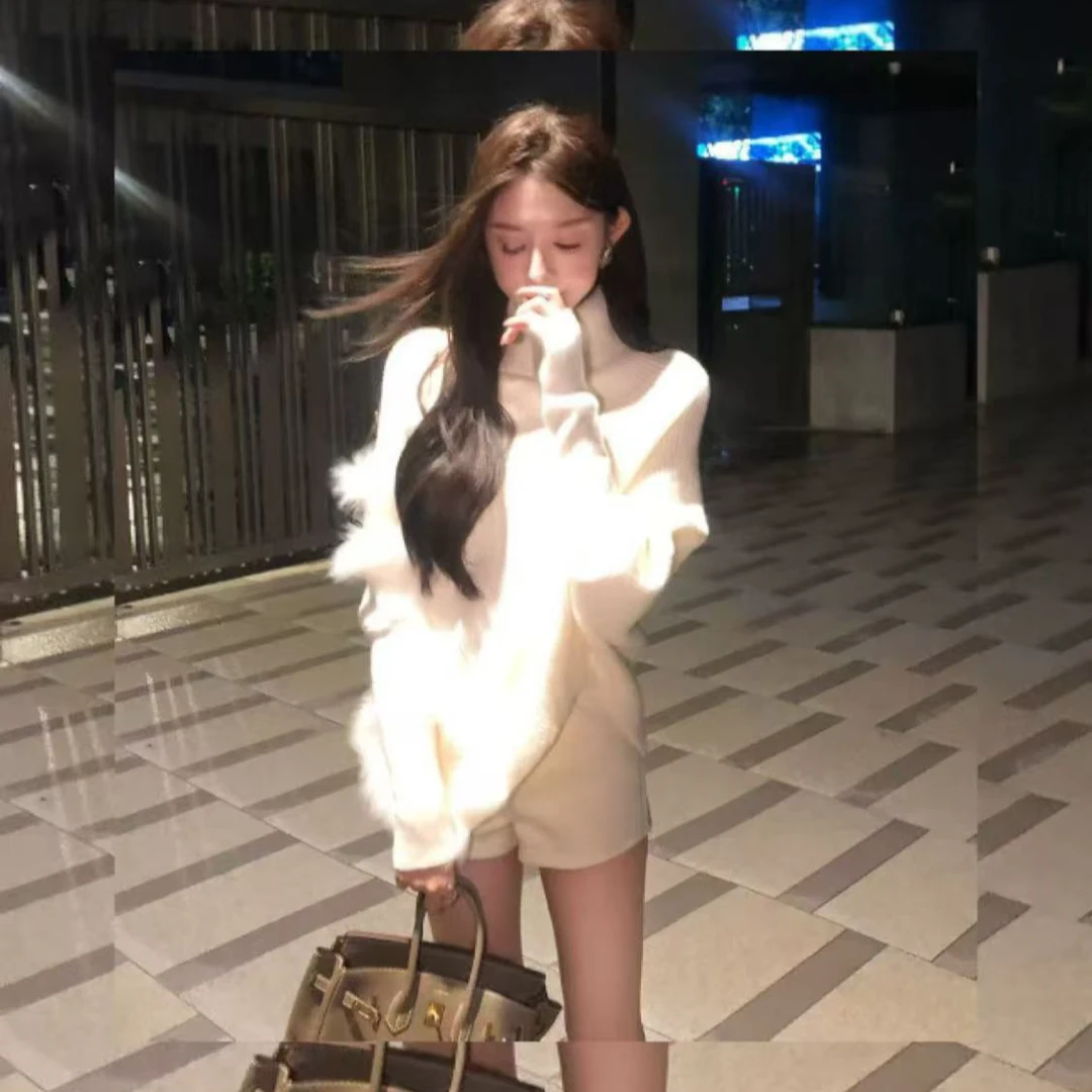 秋冬氛围感 软糯针织上衣毛毛拼接蝙蝠毛衣