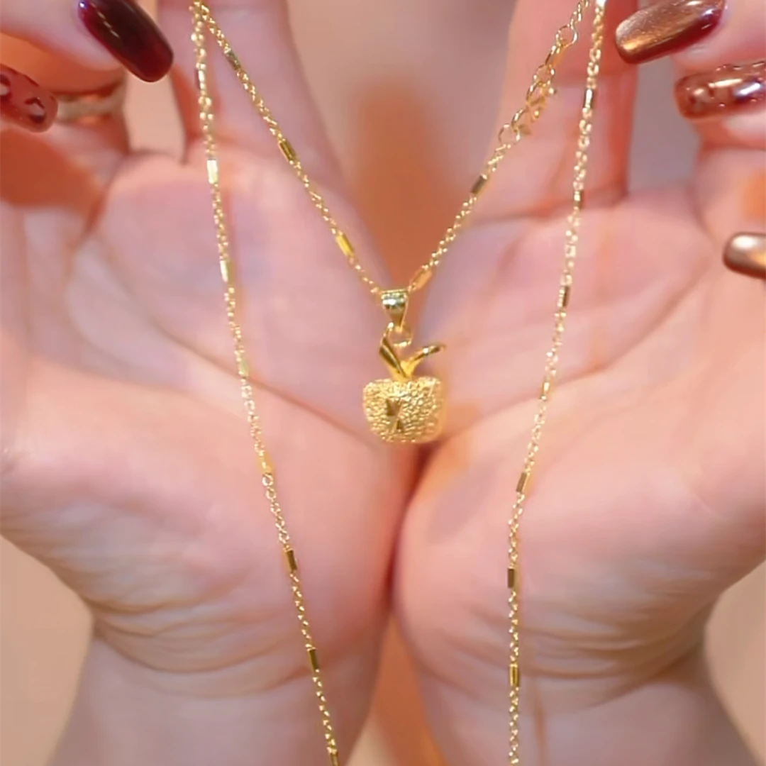 铜合金吊坠 苹果平安项链毛衣链气质轻奢时尚百搭金色送女友妈妈