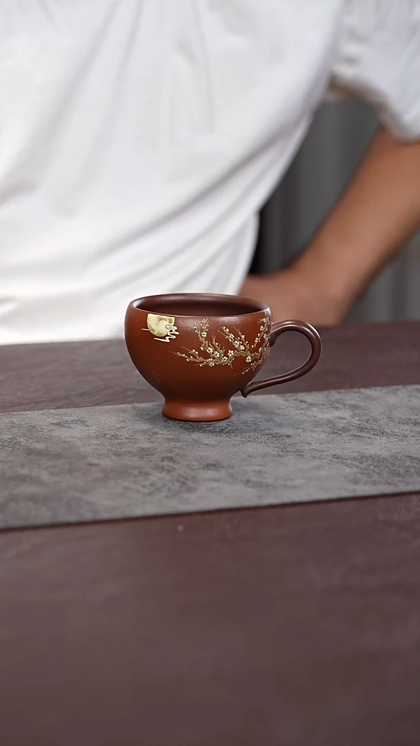 茶杯紫砂清风明月 把手杯