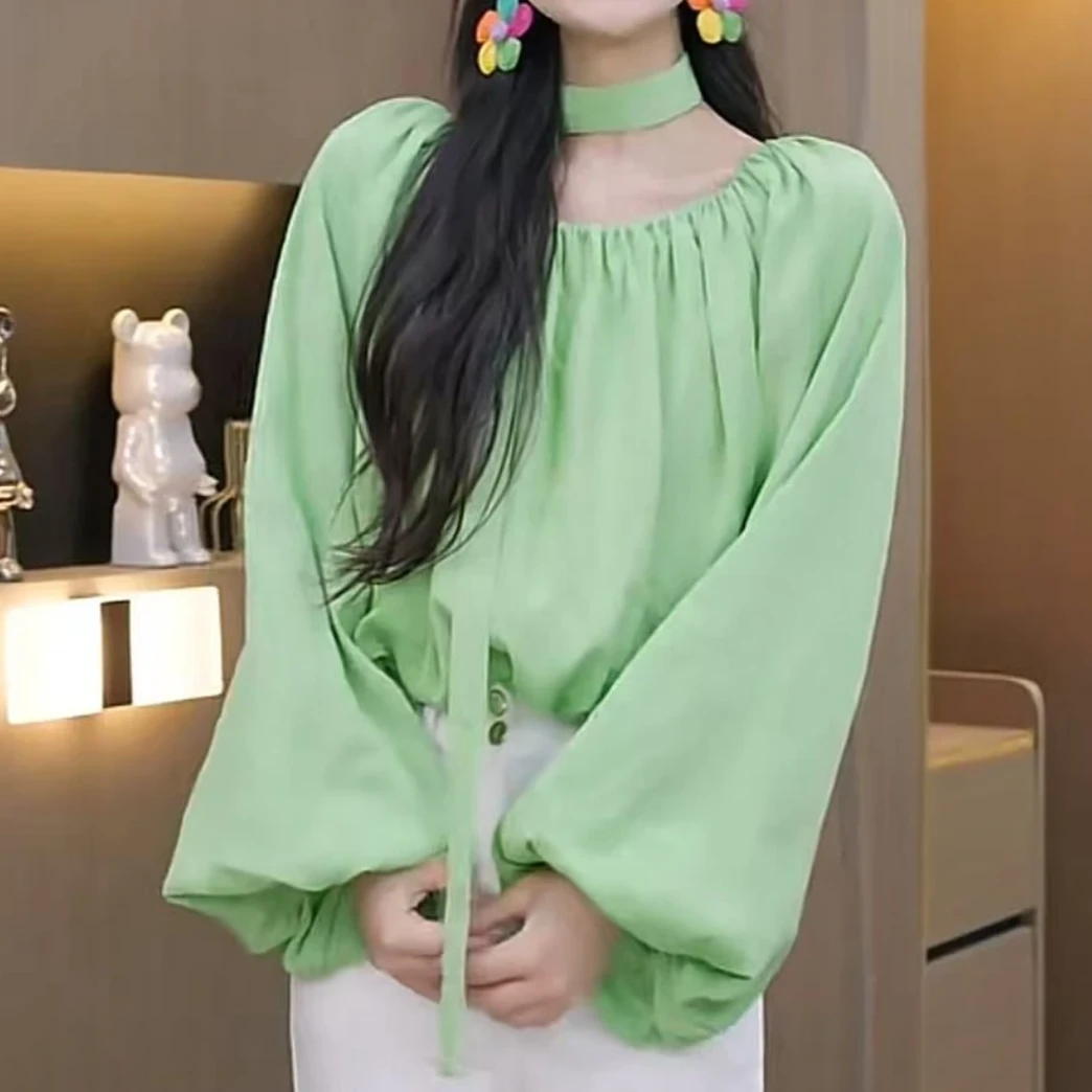 飘带一字肩衬衫女2025新款春季纯色设计款露肩法式气质衬衣上衣