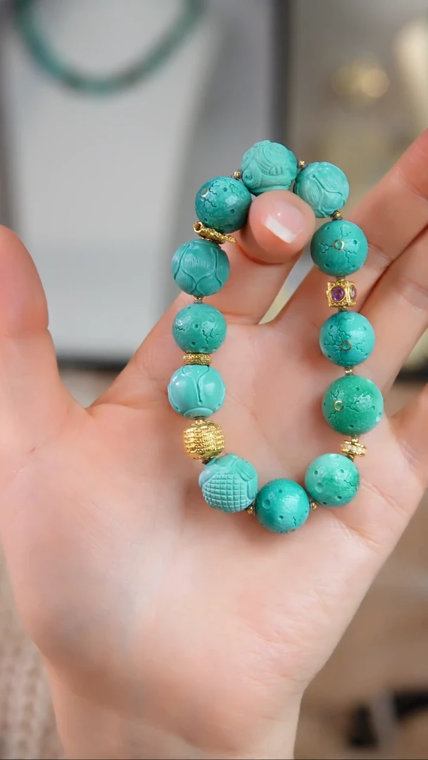 18K金镶嵌绿松石手串1