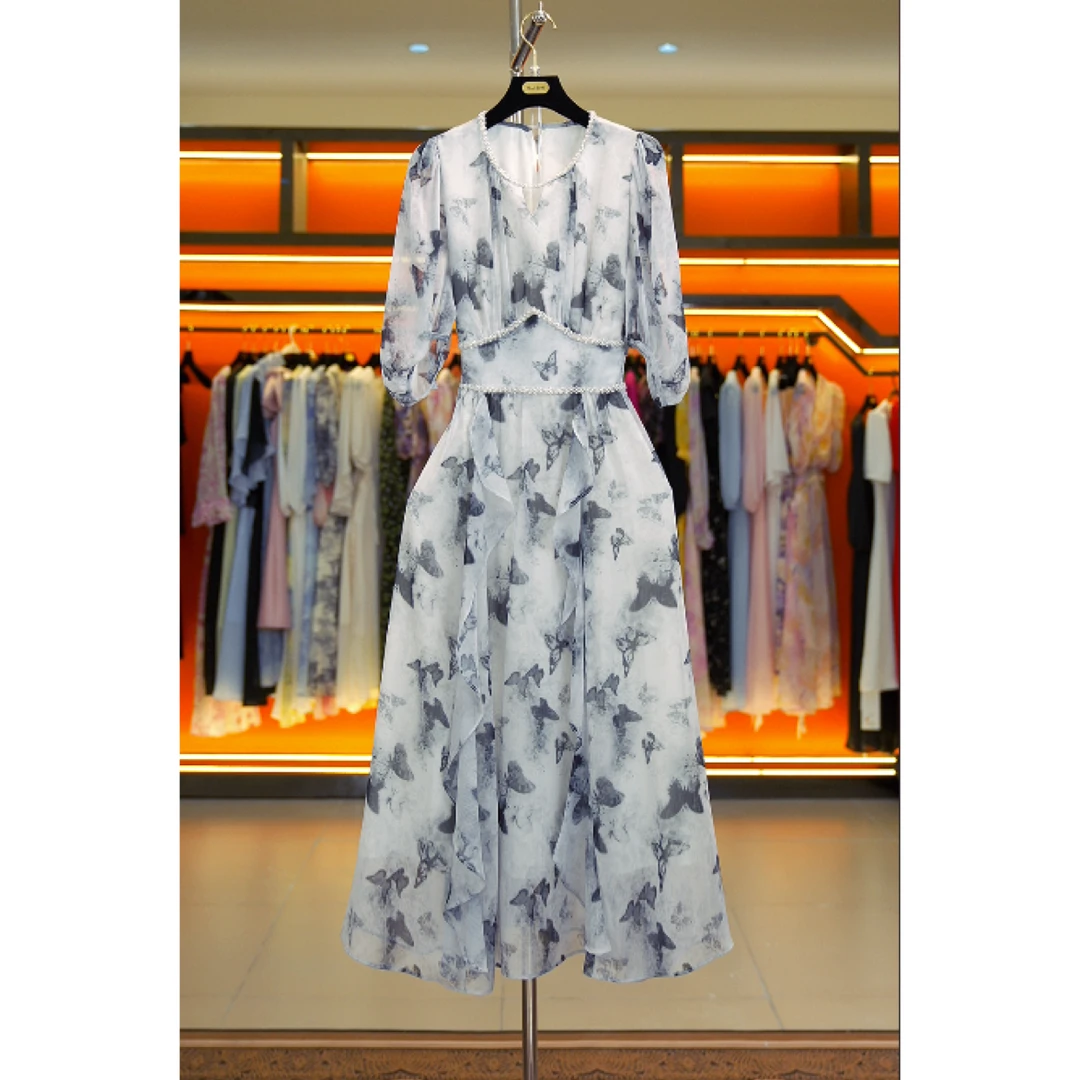 【断码了】夏季蝴蝶法式修身收腰显瘦气质订制优雅连衣裙A003