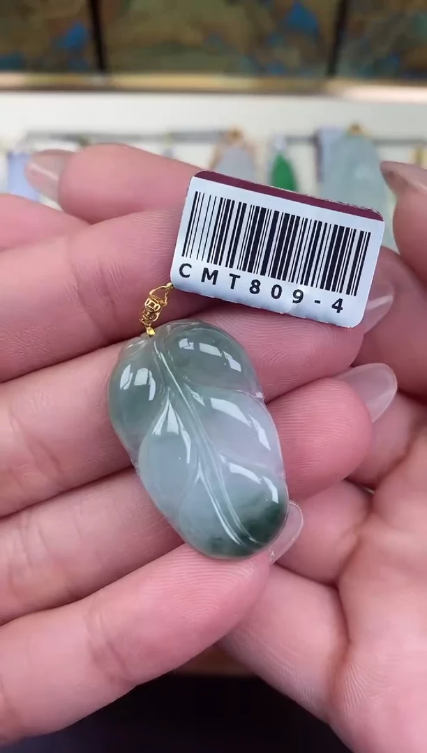 吊坠(不含链)18K金镶嵌翡翠叶子18K金扣镶嵌@@CMT809-4